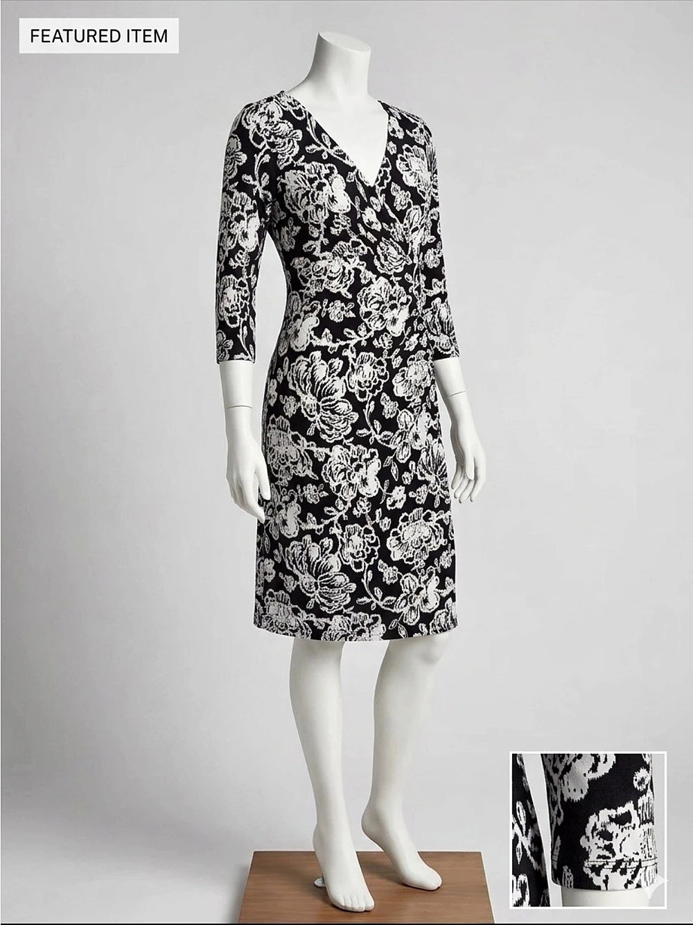 Lauren Ralph Lauren Black and White Floral Jersey Faux Wrap Dress Size 8 Like N